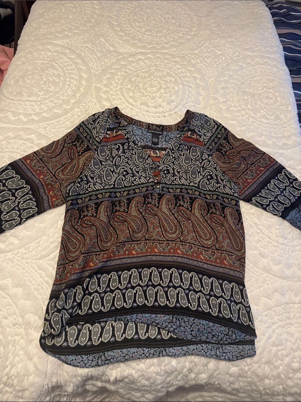 Paisley Pattern Button-Front Blouse in Multicolor